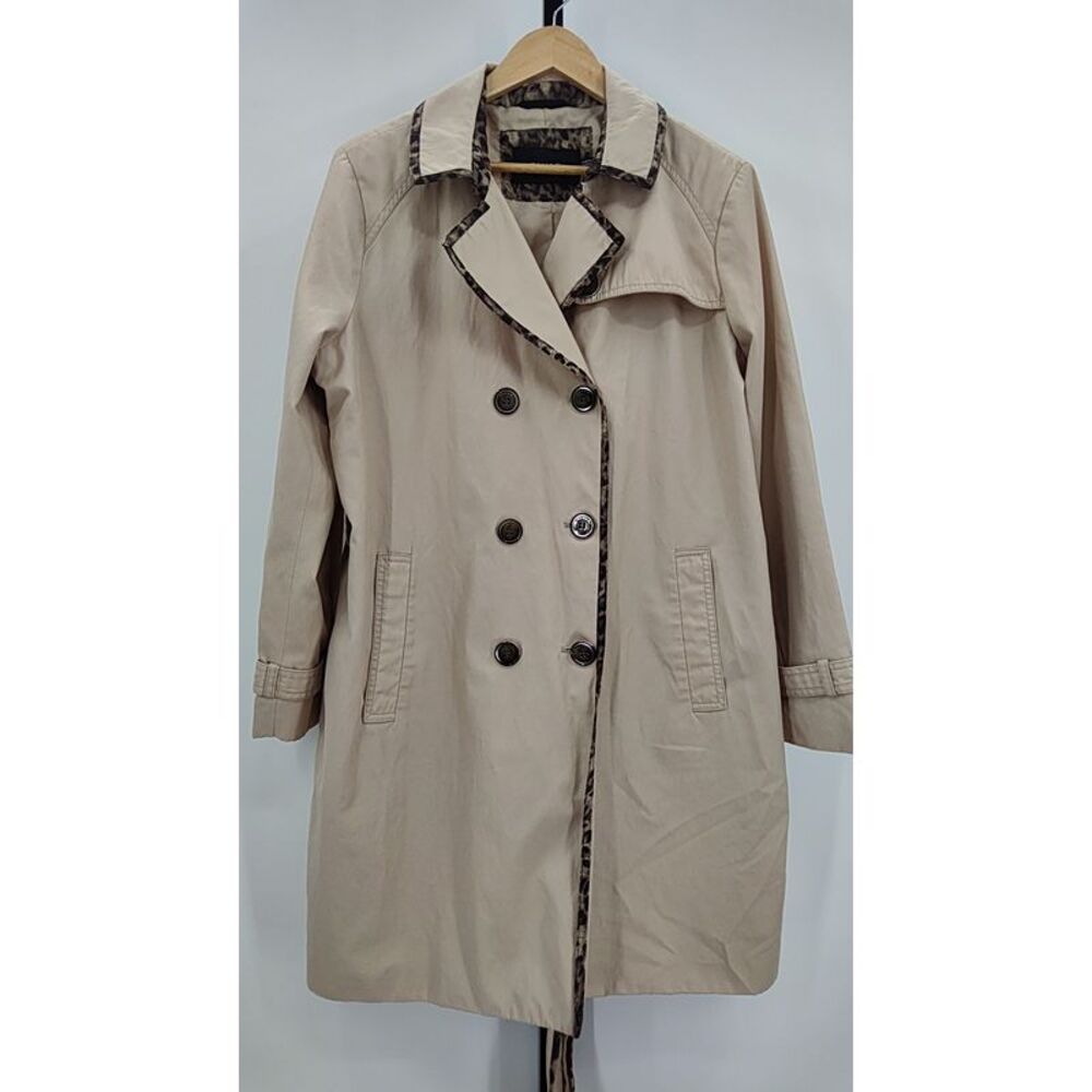 Elie Tahari Beige Trench Coat with Leopard Trim